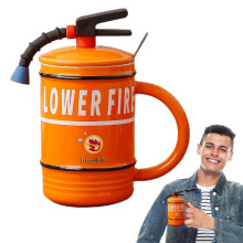 Fire Extinguisher Coffee Mug Ceramic Tea Cup with Funny Spoon and Lid Novelty Mug for Fireman Birthday Gifts, Orange