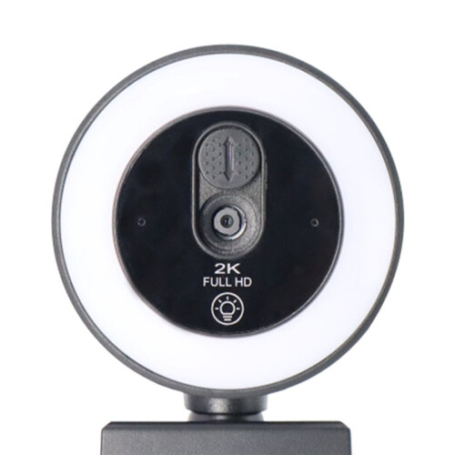 Webcam 2K com Luz de Preenchimento, Foco Automático, Câmera USB com Microfone e Rotação para Videoconferências e Streaming. 2