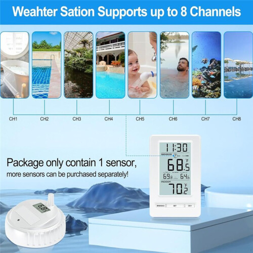 Wireless Pool Thermometer Digital Temperature Sensor with Memory 24H LCD Display for Swimming Pool Tub 1
