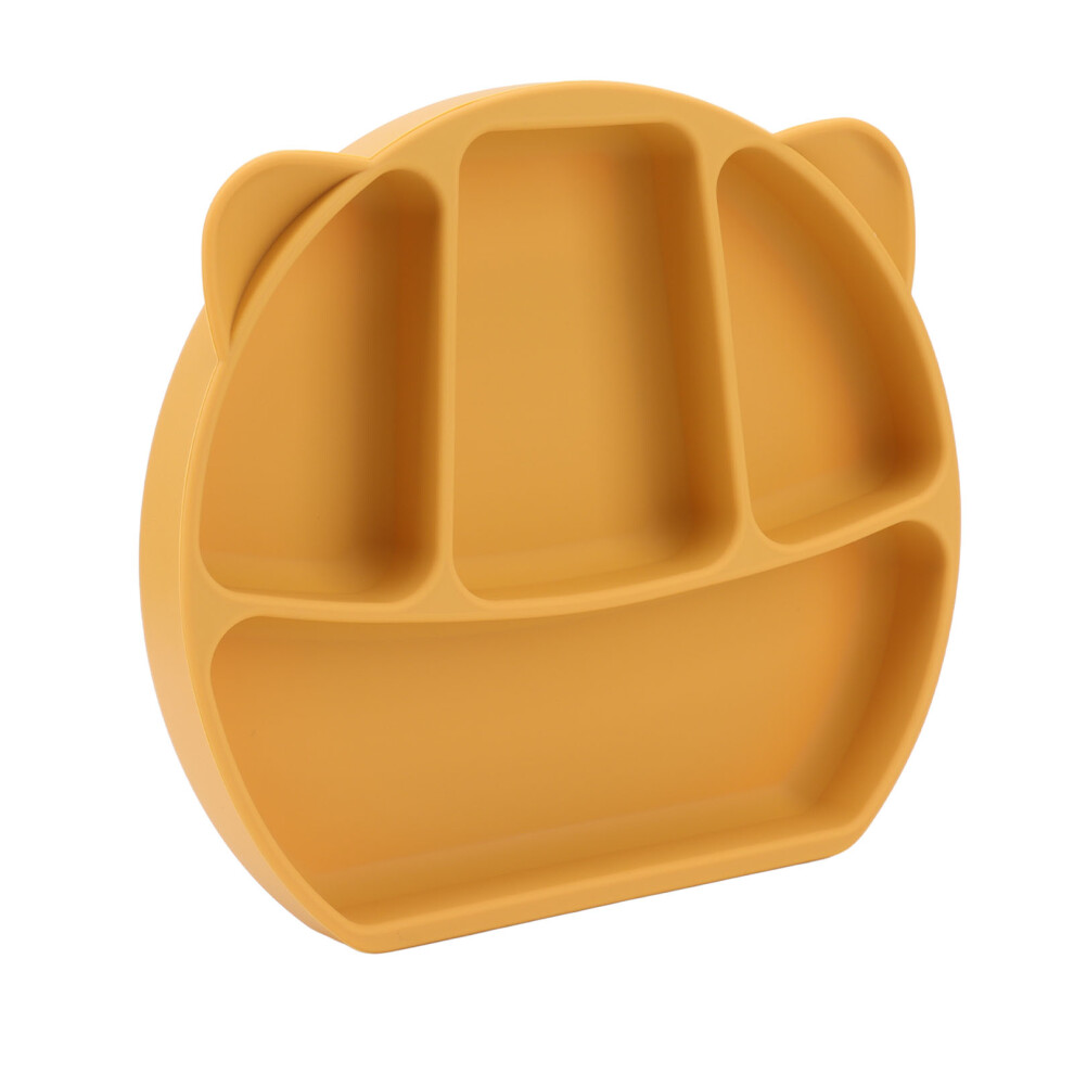Baby Silicone Divided Plate With Fork & Spoon – Toddler Dining Bowl Yellow