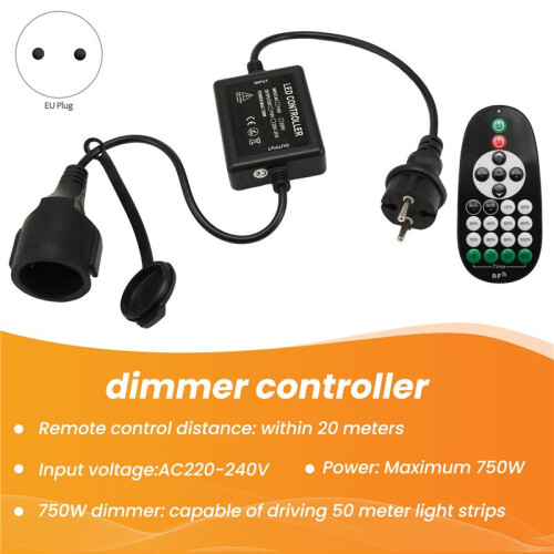 750W LED Dimmable Controller AC 220V Dimming 23Keys Remote Kit for LED Strip Bulbs String Christmas Party EU PLUG 2