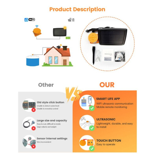 ME201WS Solar Water Level Meter Ultrasonic Level Sensor Solar Panel Powered  Home Device Water Level Gauge 1