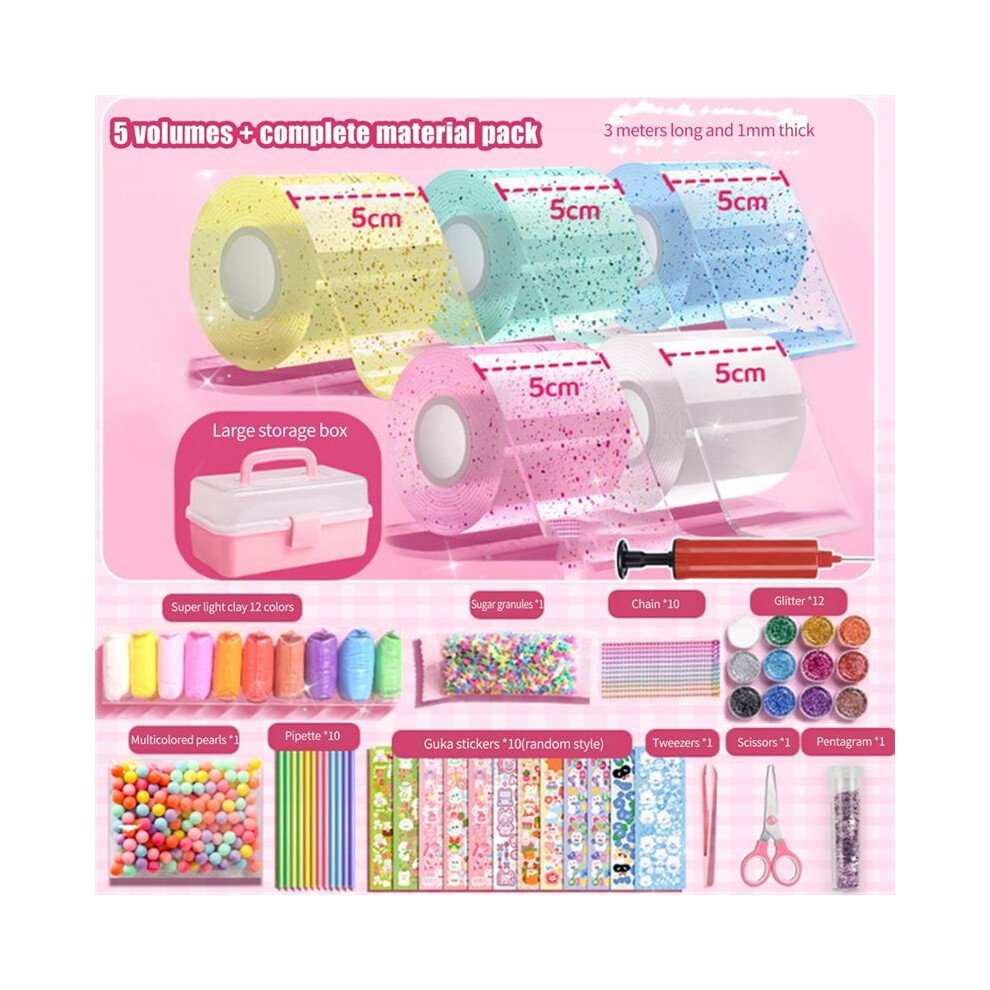 Saudism 5 Rolls Bubble Tape Non-Marking Balloon Tape Adhesive For Diy Toy Making Reusable Color High Sticky Tape