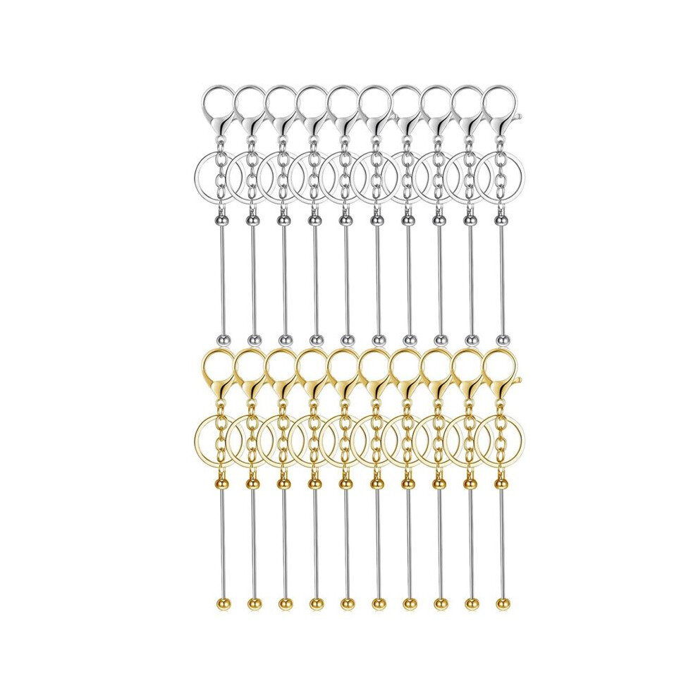 20 Pcs Beadable Keychain Bars Metal Beaded Blank Keychains Charms Diy Keychain Supplies Bulk 6031604145044