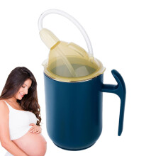 Leakproof drinking cup for seniors, antispill stainless steel, 400 ml, ergonomic with handle, removable lid, Blue