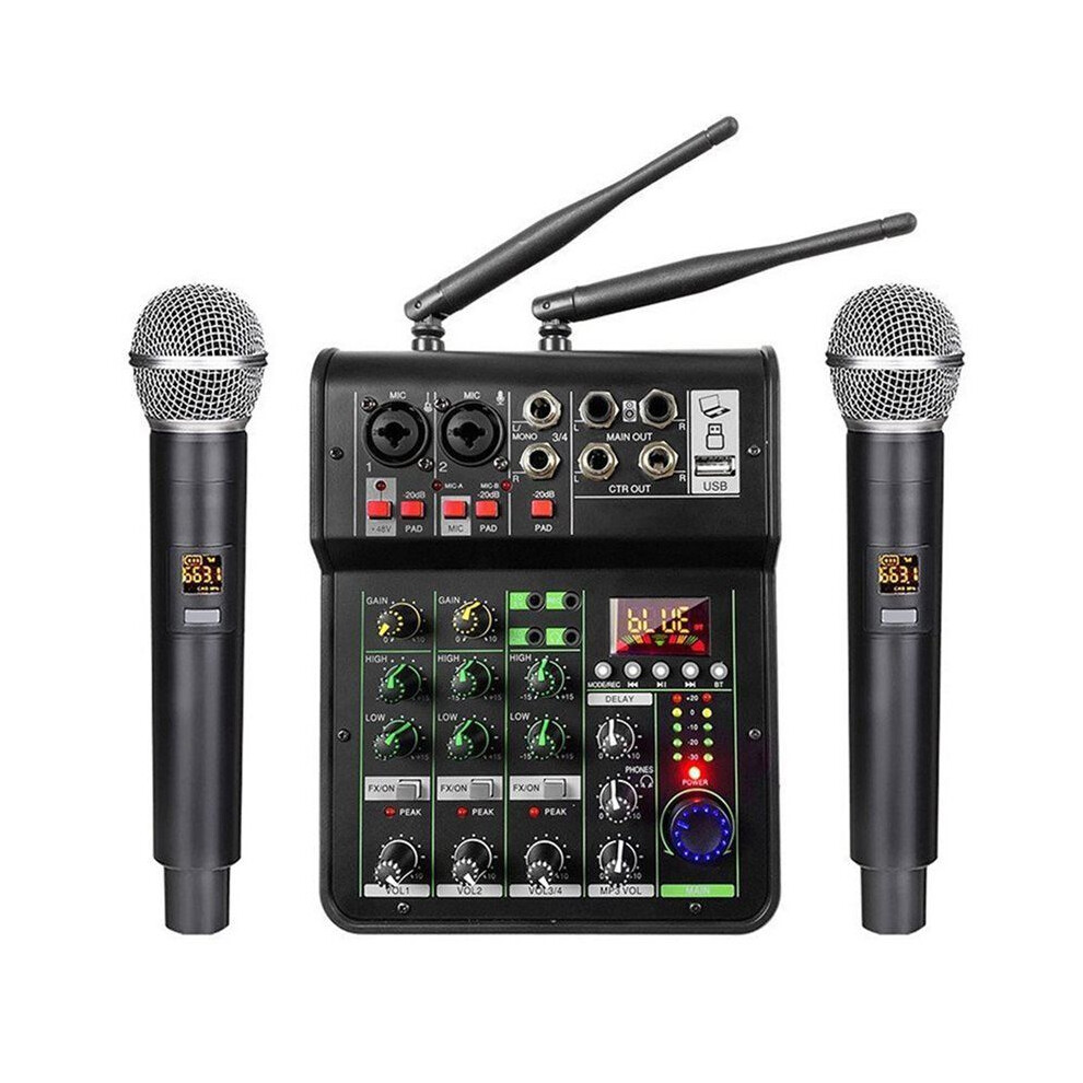 Audio Mixing With Uhf Wireless Microphone 4 Channel Stereo Mixer Console Usb For Dj Karaoke Pc Record 4712531008528