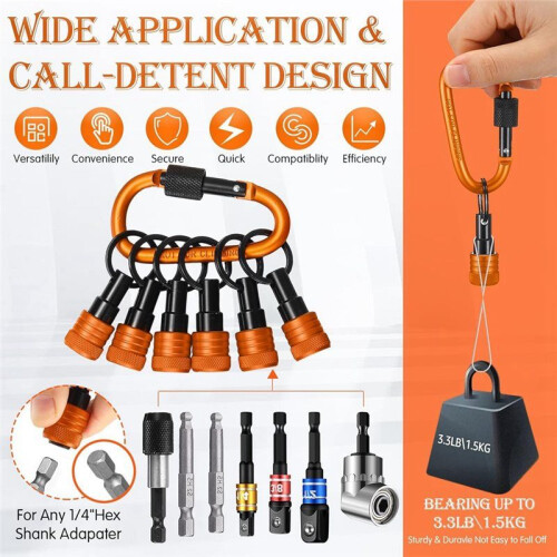18Pcs Bit Holder Keychains,1/4 3/8 1/2in Socket Drill Nut Bit Holders Portable Hex Shank Screwdrivers Adapters and Lock 2