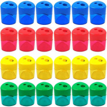 (As show, One size) QQDD 24Pcs Pencil Sharpener Manual, Assorted Color Small Dual Hole Pencil Sharpeners Bulk with Lid for School Office Home