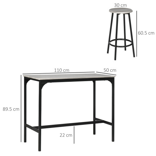Homcom HOMCOM 5 Piece Bar Table and Stools Set with Metal Frame Grey 2