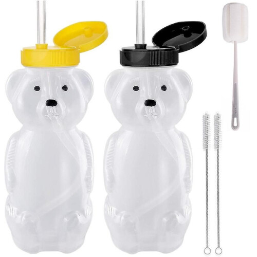 Σετ 2 ποτηριών Honey Bear 240ml με 2 εύκαμπτα καλαμάκια, βουρτσάκια καθαρισμού
