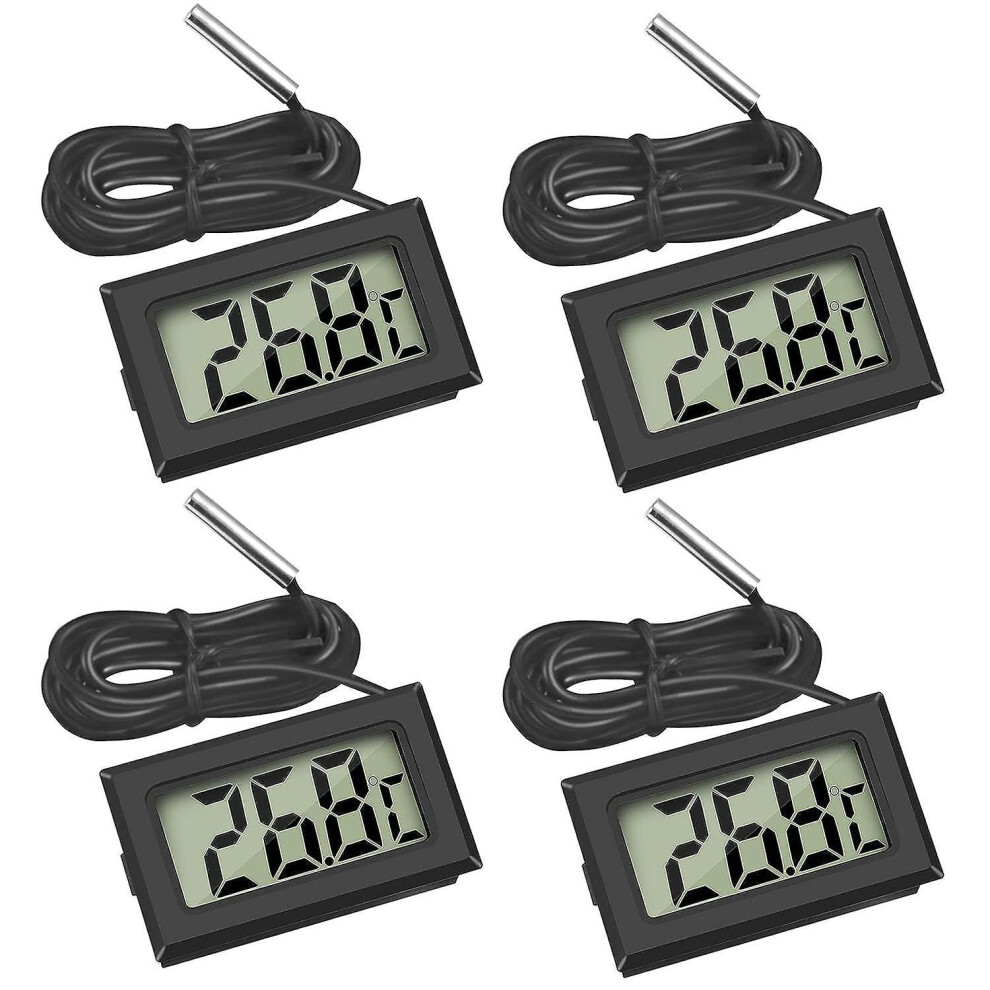 Black 4X Digital Lcd Thermometer Temperature Monitor With External Probe For Fridge Freezer Refrigerator Aquarium (4X )