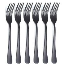 Forchette da tavola nere, set da 6, 20,7 cm (8,17 pollici) in acciaio inossidabile, posate in titanio