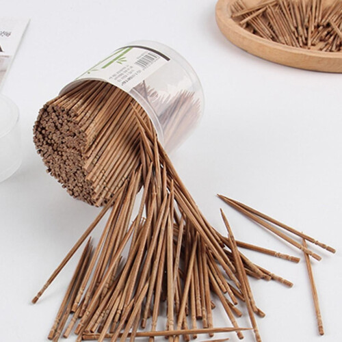 800 disposable carbonized bamboo toothpicks, single-point, with dispenser, for fruit and teeth cleaning 2