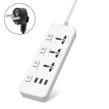 Regleta de enchufes con protección contra sobretensiones de 5 V y 2,1 A con 3 tomas y 3 puertos USB (estándar EE. UU./RU/UE)