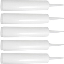 Verpakking met 5 navulbare tubes siliconenkit, bedoeld voor renovatiewerkzaamheden in de keuken, industrie en woningbouw.