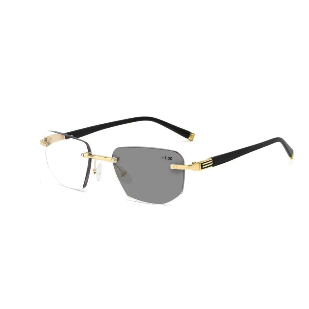 Blue/Light/Gold Rimless Photochromic Reading Glasses For Men With Protection, Frame 3.0X