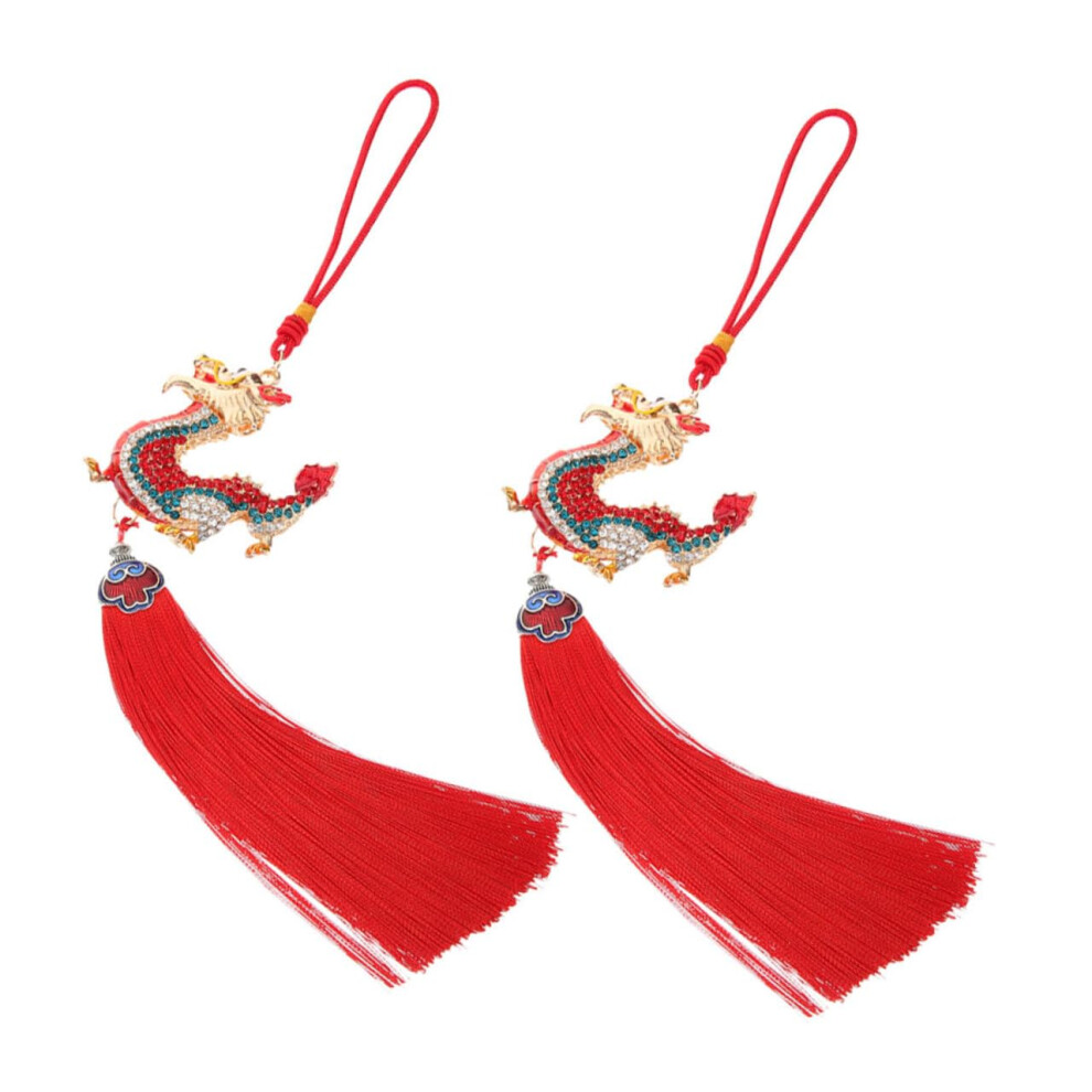 2Pcs Luxury Rhinestone Chinese Dragon Car Rear View Mirror Hanging Ornament For Blessing 9347817170160