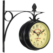 Double Sided Wall Clock Station Vintage Antique Wall Mount Clock, Silent NonTicking Movement, Garden Outdoor Decor