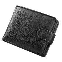Men's Real Leather Bifold Wallet - Jet Black with Credit Card Holder. Features 2 banknote slots, 4 card slots, 4 photo slots, 1 driver's license slot