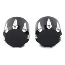 Pair of CNC nut covers for the front axle for Touring, Electra Glide, Road Glide, Street Glide, Fat Bob, Night Train (Chrome)