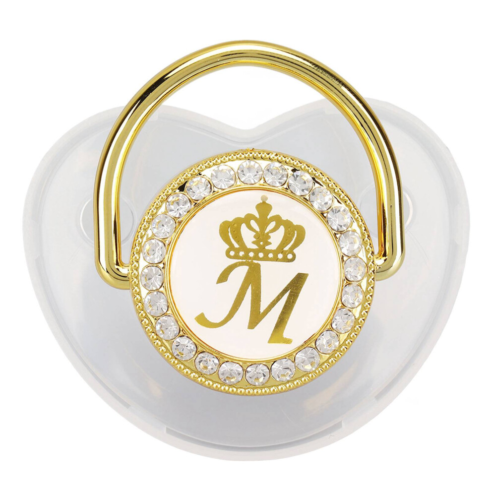 Lightweight Teething Pacifier: Rhinestone & Clip Initials Golden