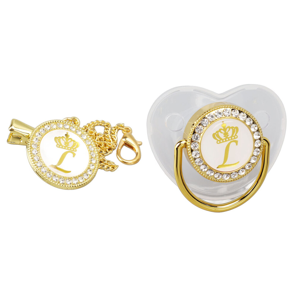 Pacifier With Rhinestone: Silicone Odorless 26 Letter Design Golden