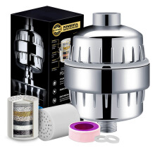 High Output Active Shower Filter, 17-stage Filtration System Balancing Ph Value & Beneficial Minerals Release for Skin, Improves Hair & Skin