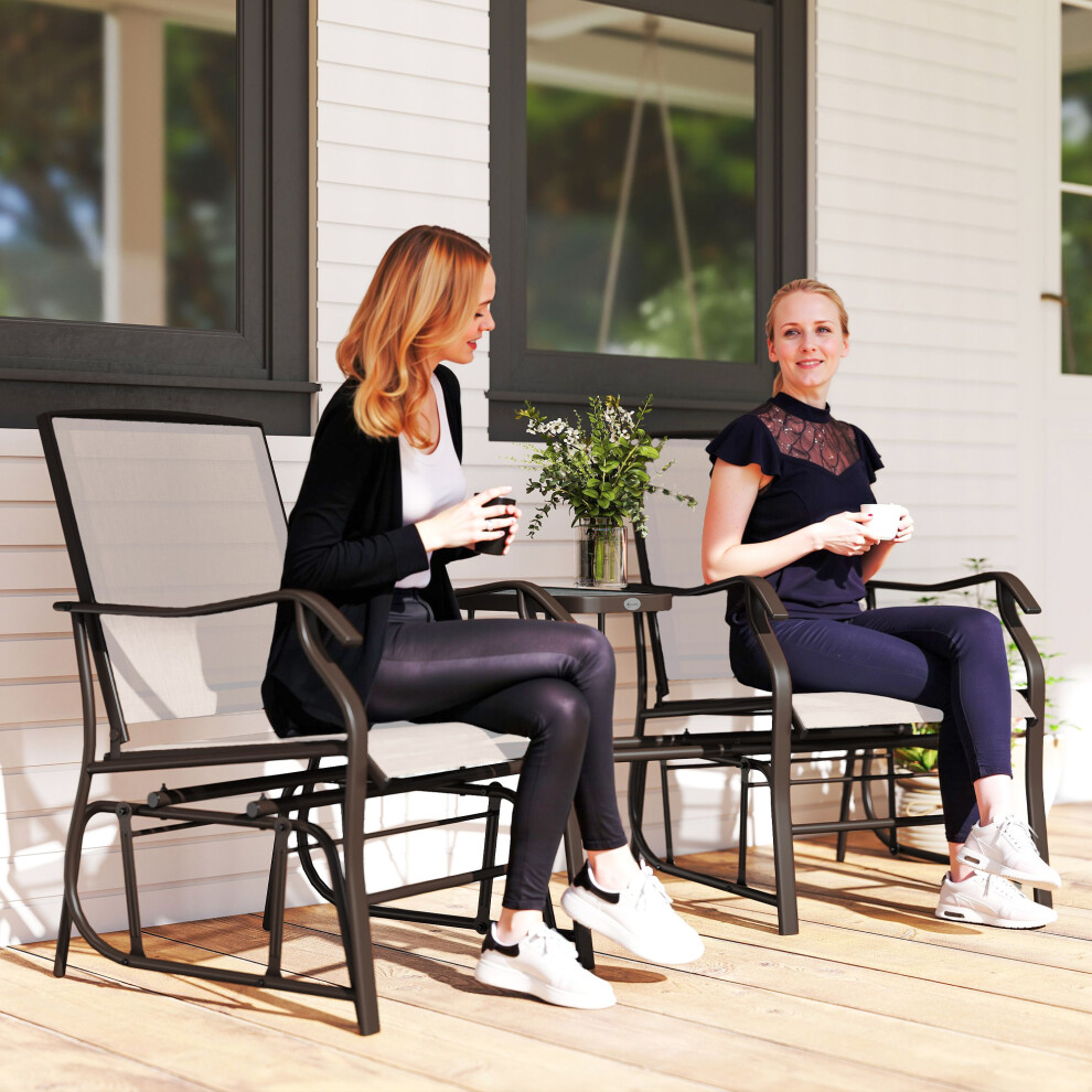 Outsunny Double Glider Companion Rocking Chairs Loveseat Garden Table Beige