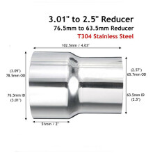 2 Pcs 3 Inch to 2.5 Inch OD Stainless Standard Exhaust Pipe Connector Adapter Reducer