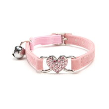 Cat Collar Elastic Strap Pink Heart Decor For Small Dogs Kitten Puppy Collar
