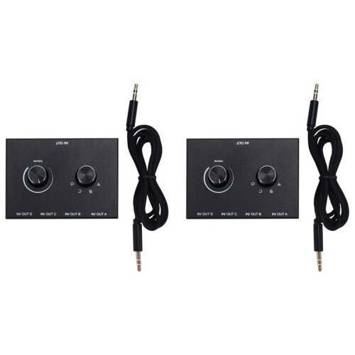 2X 4 Port Audio , 3.5mm Stereo AUX Audio Selector, 4 Input 1 Output/1 Input 4 Output Audio Switcher Box