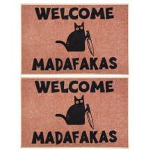 2X Dark Cat Welcome Madafakas Full Print Doormat Fun Doormat Home Decor Kitchen Bathroom Decor Give People Fun Gifts