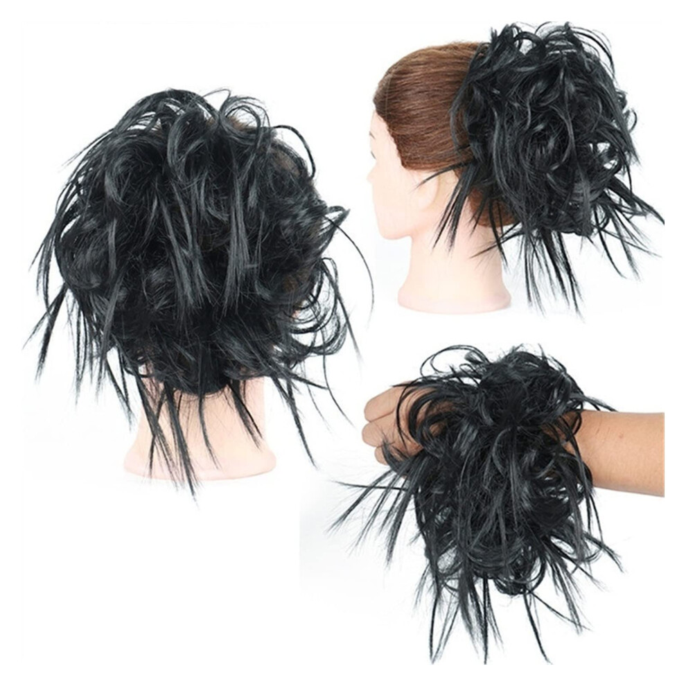 Unisex Hair Bun Extensions Thick Messy Bun Hairpiece Synthetic Curly Wavy Ponytail With Elastic Band Color Q17 1 For Women