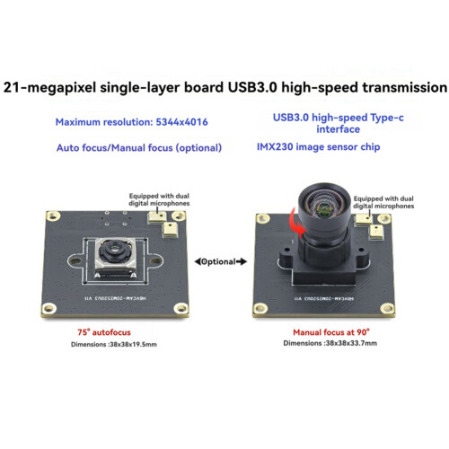 20MP USB Webcam with IMX230 Sensor 5344x4016 Resolution Industrial Camera Module for Streaming Video Conferencing B