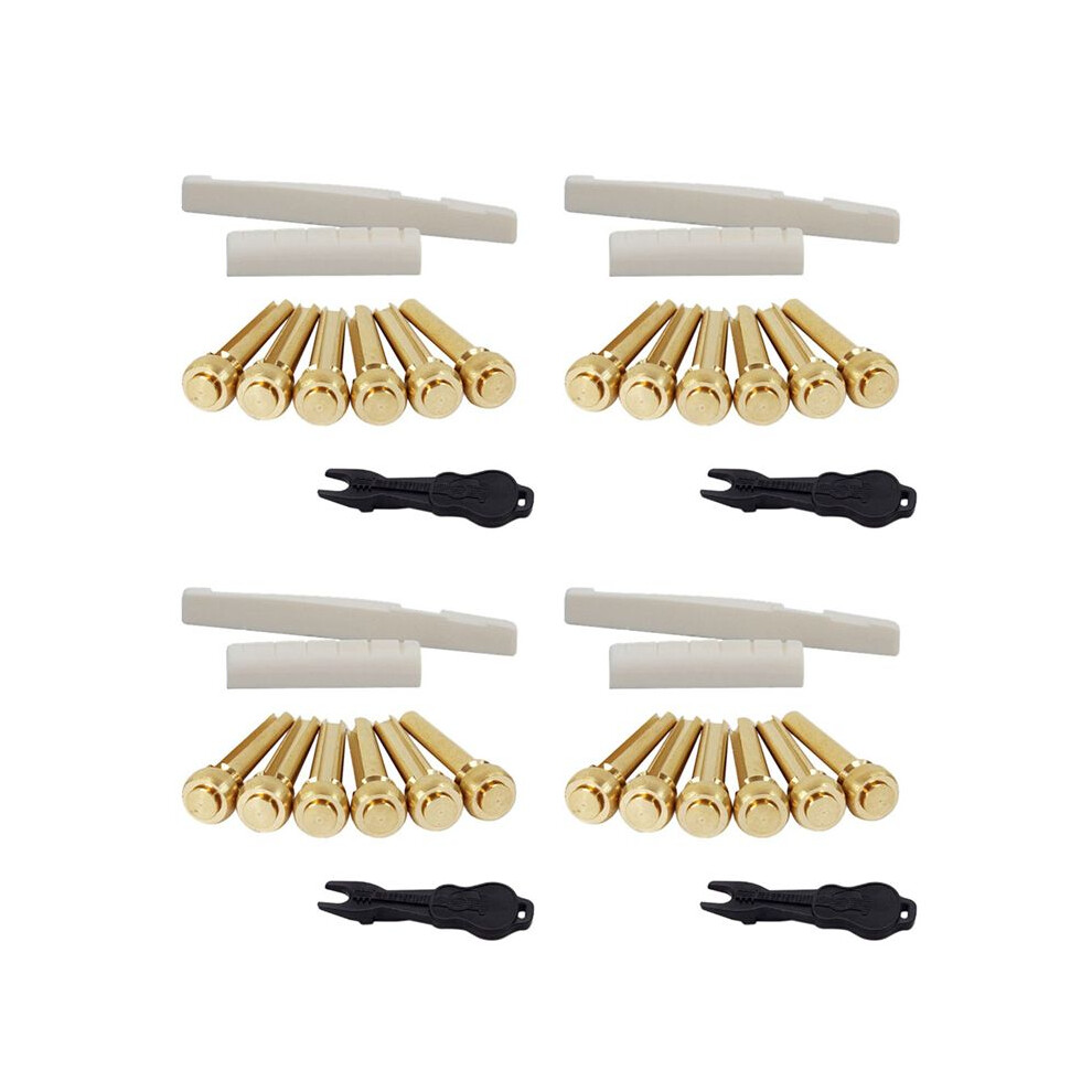 4 Set Acoustic Guitar String End Nut Bridge Saddle Abalone Pins Replacements Set (Brass Pins & Bone Saddle Nut) 4712852469633