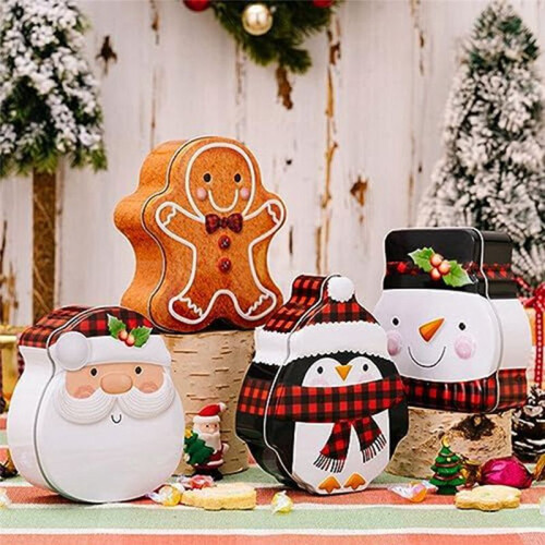 Candy Containers Christmas Cookie Tin Empty Tinplate Candy Boxes Cartoon Santa-Claus Gift Storage Container 1