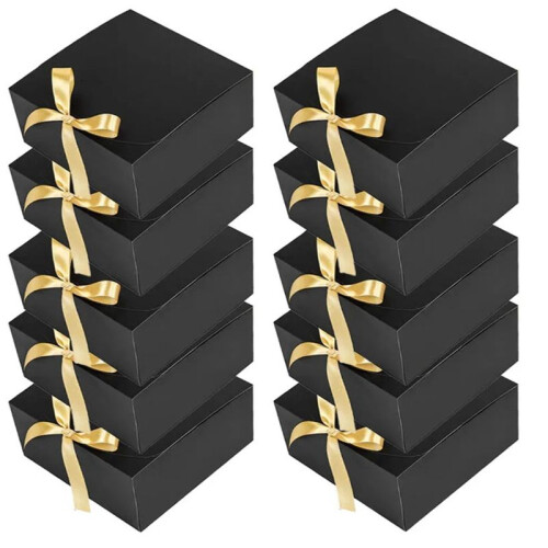 10 Pacotes de Caixas de Presente Pretas com Tampas, Caixa de Proposta de Padrinhos de 8X8X4 Polegadas, Caixa de Presente Preta Luxuosa com Fita para