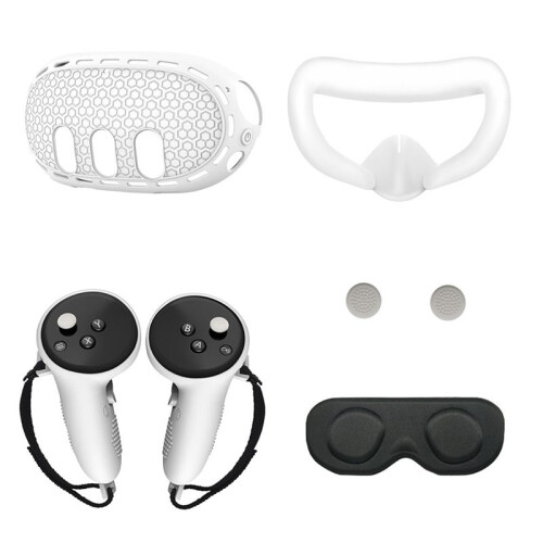 5in1 VR Accessories Kits for Meta Quest 3 Face Cover VR Handle Protection Case White