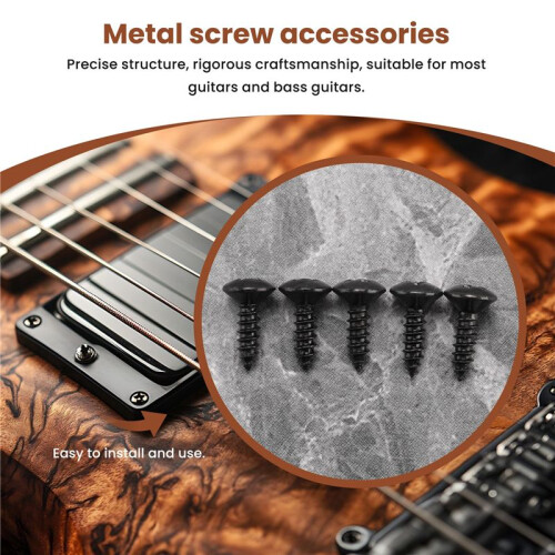 50X Gitarrbasskruvar Delar för Scratchplates Pickguard, Svart 2
