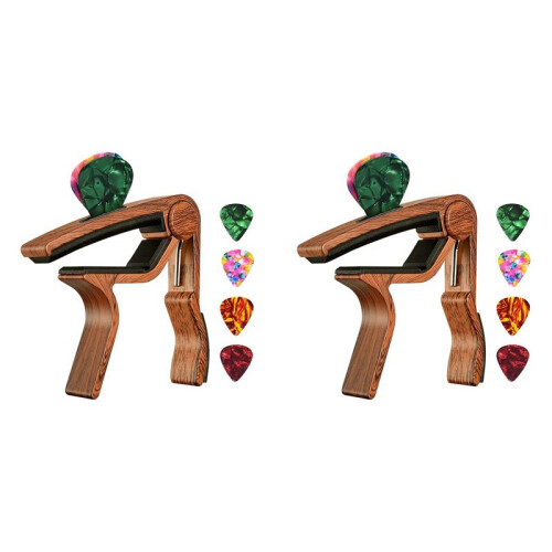2X Gitarrcapo med PlockhåLlare och 8 Gitarrplockar för Akustisk Elektrisk Gitarr Ukulele Mandolin Banjo