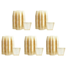 Gold Plastic Cups Clear Plastic Wine Glasses, Fancy Disposable Hard Plastic Cups with Gold Glitter for Party Cups 125Pcs