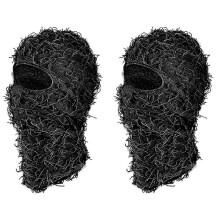 2X Máscara de Esqui Angustiada para Rosto Inteiro Tricotada Fuzzy Yeat Shiesty Máscara de Angústia para Homens Mulheres Pretas