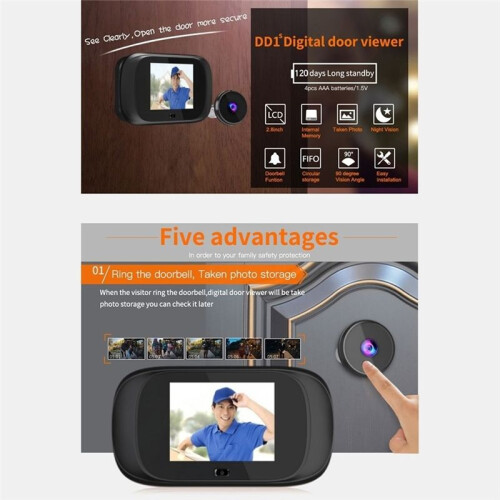 Vídeo Porteiro com Fio e Tela IPS de 2,8 Polegadas, Câmera Inteligente com Longo Tempo de Espera, Visor de Porta, Olho Mágico, Câmera de Porta 2
