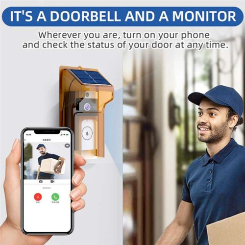 Doorbell Camera with Solar Charging, Waterproof, Night Vision, HD, Two-Way Intercom Voice for Home Security 1
