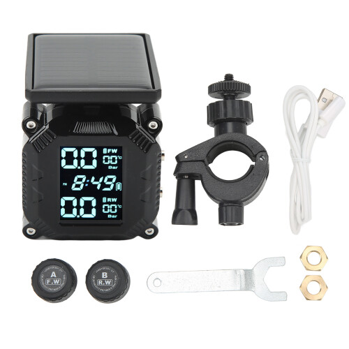 Solar Wireless Motorcycle TPMS with 2 External Sensors, 0-3.5bar 1