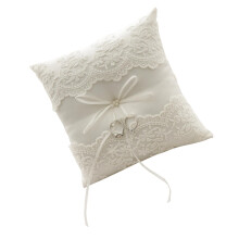 Rings Bearers Pillow Lace Satin Bowknot Pearls Edges For Wedding Ring Bearer