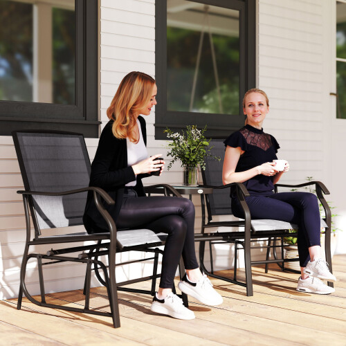 Outsunny Double Glider Companion Rocking Garden Chairs Loveseat Grey and Brown