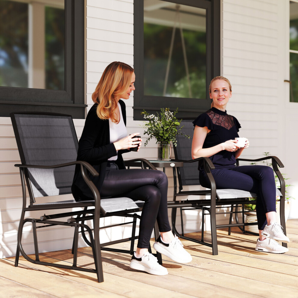 Outsunny Double Glider Companion Rocking Garden Chairs Loveseat Grey And Brown