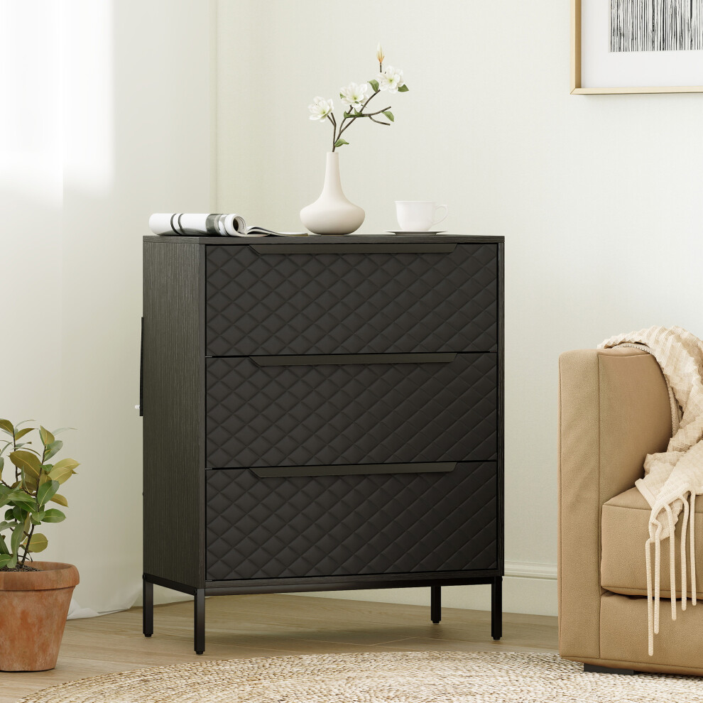 Homcom (Black) Chest Of Drawers, 3 Fabric Drawer Dresser, Aluminium Handles Black