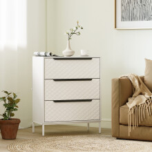 (White) HOMCOM Chest of Drawers, 3 Fabric Drawer Dresser, Aluminium Handles